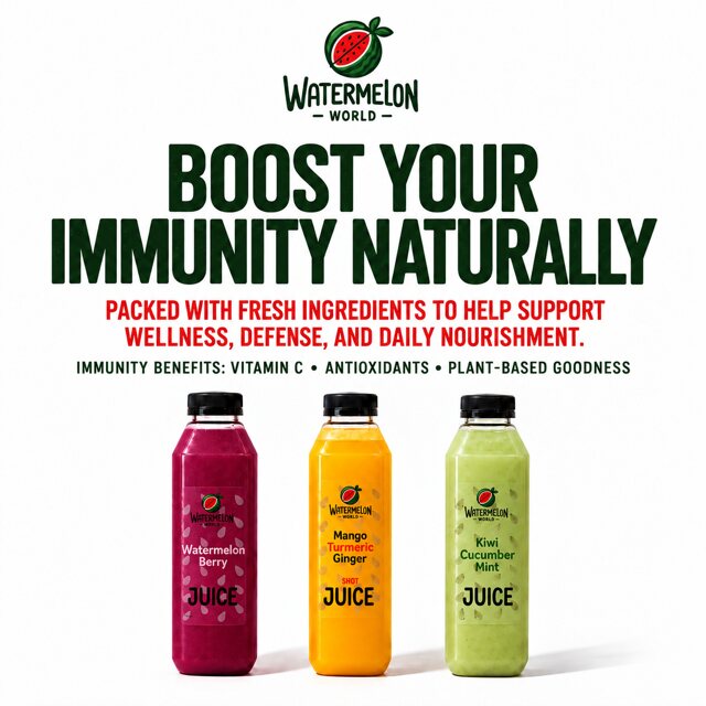 Campaign artwork featuring concept bottles: Watermelon Berry, Mango Turmeric Ginger and Kiwi Cucumber Mint